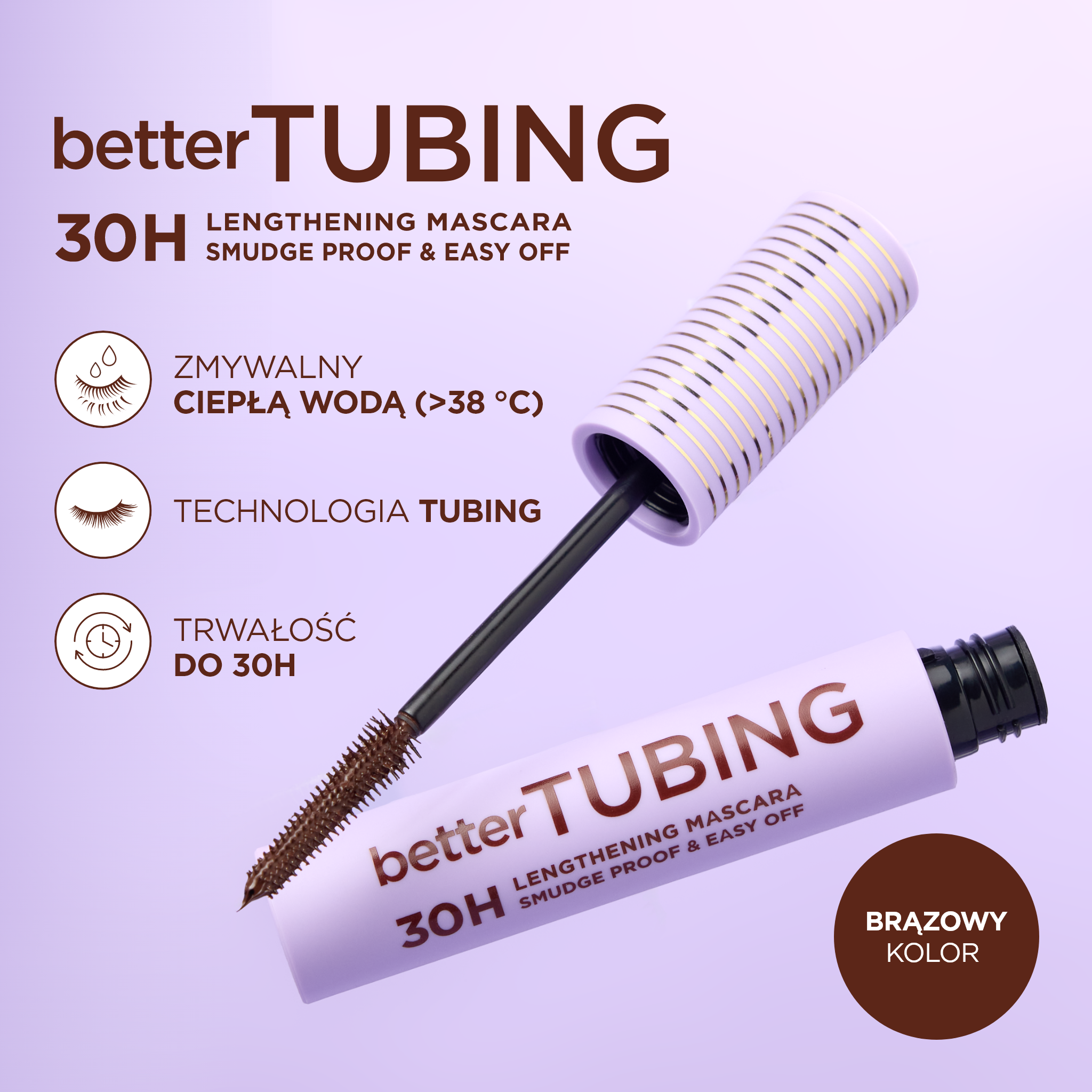 Tusz do rzęs Better Tubing Lengthening Mascara 30H, brązowy - 2